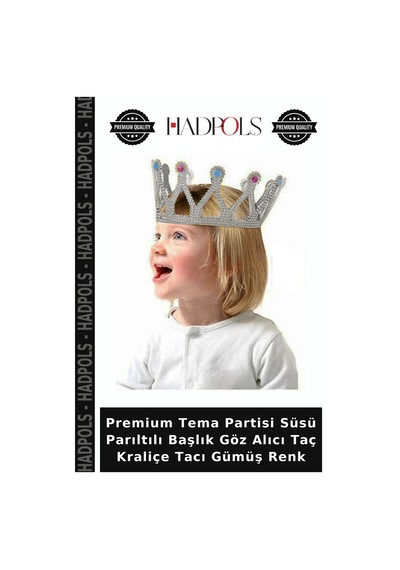 Hadpols Premium Tema Partisi Süsü Parıltılı Başlık Göz Alıcı Taç Kraliçe Tacı Gümüş Renk