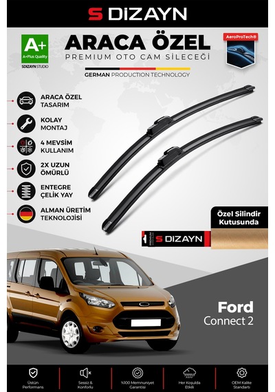 S-dizayn Ford Connect 2 Ön Cam Silecek Seti 2014-2023 Premium Araca Özel 75-70 Cm A+ Kalite