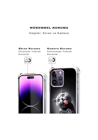 Samsung Galaxy S23fe İle Uyumlu Kedi 2 Baskılı Şeffaf Köşe Korumalı Antişok Kılıf