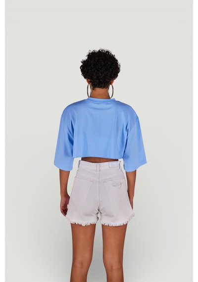 Holly Lolly Bisiklet Yaka Holly Crop Tshirt Mavi