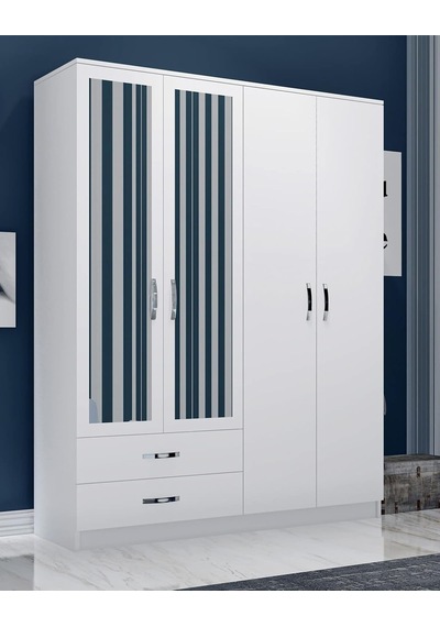 Metalia Gm 071 Novado 4 Kapılı 2 Çekmeceli Aynalı Gardrop Dolap Çok Renkli