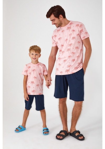 Rolypoly Palm Tree Patterned Pembe Erkek Bermuda Takım 5274-33244 Pembe