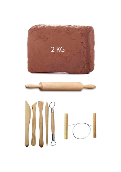 2 KG Kırmızı Kahverengi Seramik Hamuru Çamur Ebeşuar Merdane Tel