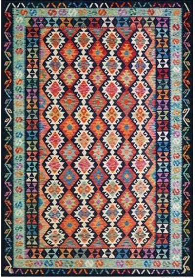 Çam Halı Gloria Td749 Multi Etnik Desen Dokuma Saçaklı Kilim