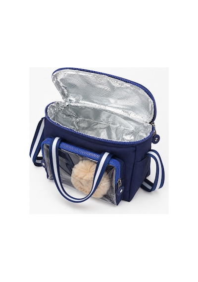 Çocuk Termal Okul Beslenme Çantası Şeffaf Cepli Peluş Aksesuarlı Omuz Askılı Lunch Bag Lacivert