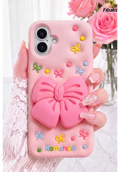 Fibaks iPhone 17 Uyumlu Kılıf Ribbongrip Pop Soketli 3d Fiyonk Standlı Silikon Tutuş Desteği Stand Özelliği