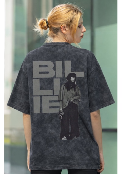 Sevbano Tasarım Billie Eilish Şarkıcı Sırt Baskılı Unisex Oversize Eskitm Siyah