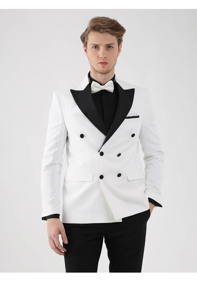 Dufy Ekru-Siyah Erkek Slim Fit Sivri Yaka Smokin Takım - 92441 Ekru - Siyah Dufy Ekru-Siyah Erkek Slim Fit Sivri Yaka Smokin Takım - 92441 Ekru - Siyah