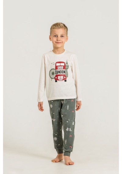 Rolypoly Erkek Çocuk Beep Beep London Bus Beyaz Uzun Kol Pijama Takım Rp3877-c-v2 Rp3877-c-v2