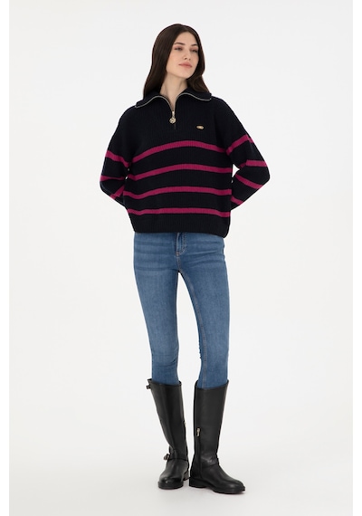 U.S. Polo Assn. Kadın Lacivert V Yaka Fermuarlı Kazak 50297407-VR033