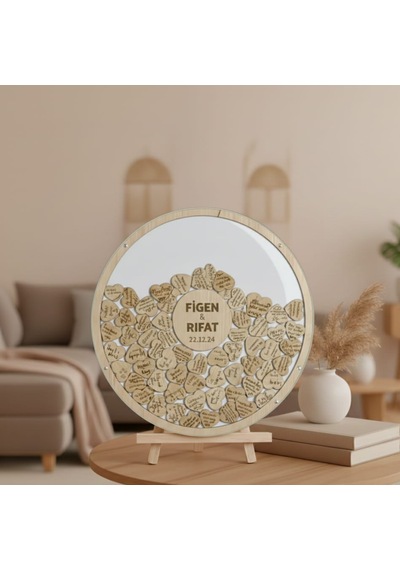 Düğün-nişan Beyaz Pleksi 50 Cm Yuvarlak Misafir-hatıra Anı Kutusu + Şövale Ve Kalem Hediyeli