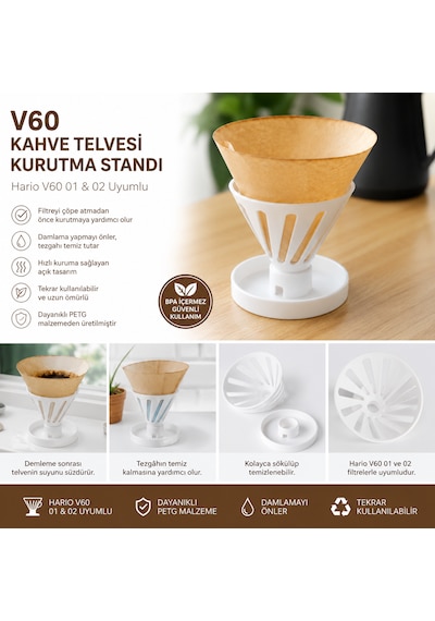 V60 Kahve Telvesi Kurutma Standı Hario V60 Uyumlu Filtre Kurutucu Pour Over Kahve Aksesuarı