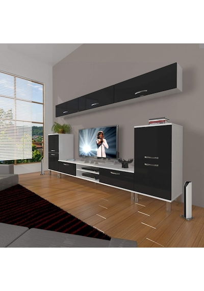 Decoraktiv Eko 9 Slm Dvd Krom Ayaklı Tv Ünitesi Tv Sehpası Beyaz - Siyah