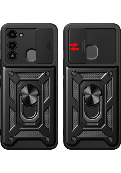 Tecno Spark 8c İle Uyumlu Kılıf Magnetik Standlı Kamera Korumalı Sürgülü Kapak