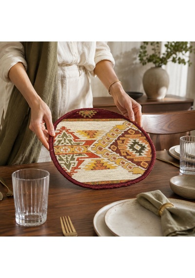 Bk Gift 6 Adet El Yapımı Anadolu İzleri Kilim Kumaşı Supla Koleksiyonu 27cm -6 Haki