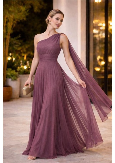 Neşeli Butik Kadın Gül Kurusu Tek Omuz Pilise Detaylı Simli Tül Kumaş Abiye Elbise Nbswll16 Neşeli Butik Kadın Gül Kurusu Tek Omuz Pilise Detaylı Simli Tül Kumaş Abiye Elbise Nbswll16