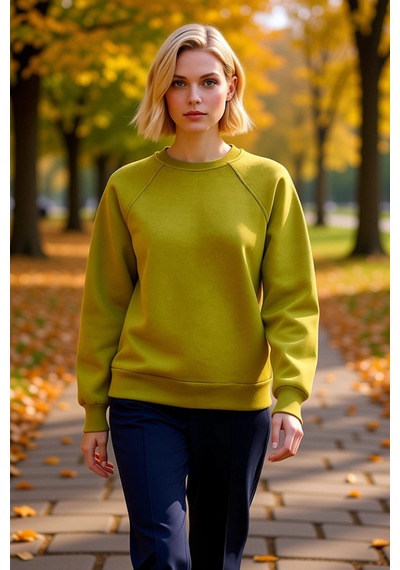Benerly Kadın Bisiklet Yaka Reglan Kol Düz Örme Sweatshirt Fonksiyonel Da Yeşil