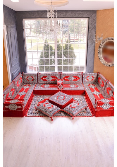 Şark Köşesi Takımı Kırmızı Yahyalı Modeli 18 Parça 20 Cm Minder Kalınlığı Kırmızı