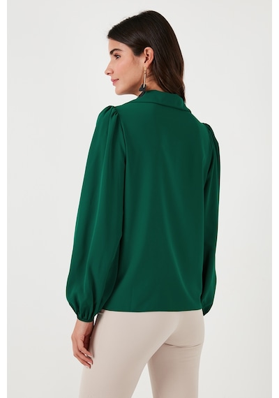 Lela Regular Fit V Yaka Balon Kol Bayan Bluz 611Bz0353 Zümrüt