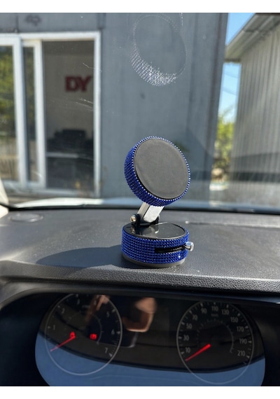 Kadınlara Özel Kristal Taşlı Saks Mavisi Araç Telefon Tutacağı Oto Telefon Tutucu