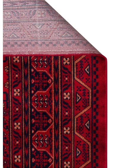 Eko Halı Herat Her 04 Red Afgan Desenli Viskon Sıkı Dokuma Kaymaz Tabanlı İnce Makine Halısı Kırmızı - Kırmızı