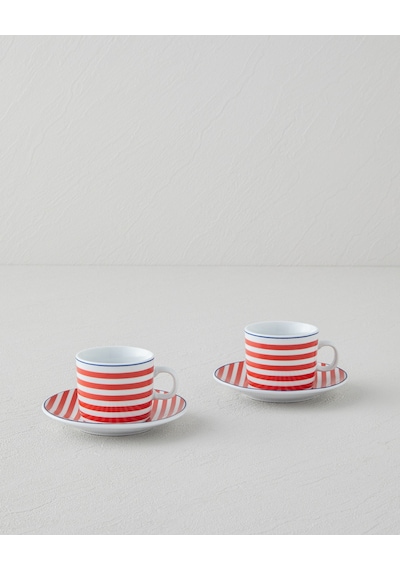 English Home Fresco Porselen 4 Parça 2 Kişilik Kahve Fincan Takımı 80 Ml Kırmızı - Beyaz Kırmızı - Beyaz