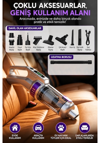 Ezere Powervac 24000pa Araç İçi Ve Ev Tipi Şarjlı Vakum Süpürge
