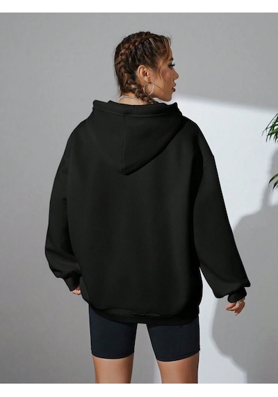 Unisex Oversize Van Gogh Baskılı Kapüşonlu Siyah Sweatshirt Siyah