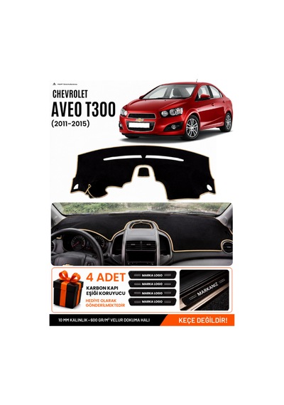 Chevrolet Aveo T300 2011-2015 Uyumlu Torpido Örtüsü, Torpido Kılıfı - Siyah Bej