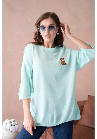 Park Karon 10729 Kadın Bisiklet Yaka Nakış Detay Oversize Trko Kazak Mint