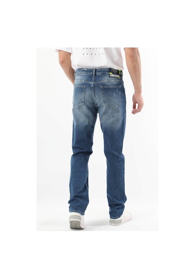Erkek Yırtık Detaylı Jean Pantolon Mavi 001