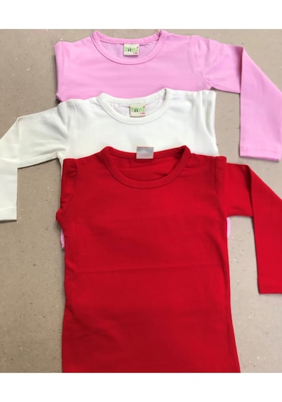 Kız Çocuk Likralı Basic Uzun Kollu Tişort Krem-kırmızı-pembe Renk 3 Lü Paket Krem-kırmızı-pembe Kız Çocuk Likralı Basic Uzun Kollu Tişort Krem-kırmızı-pembe Renk 3 Lü Paket Krem-kırmızı-pembe