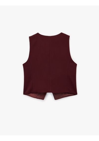 Koton V Yaka Düğmeli Blazer Yelek Bordo 6wak20022pw Bordo