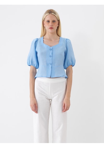 Xint Mavi %100 Keten Regular Fit Bluz 751075