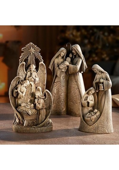 Avalon Galeri Noel Figürleri - Oyma Ahşap Görünümlü Joseph Mary Ve Jesus Masa Üstü Doğum Heykelcik, 25,8 Cm, Kutsal Aile Avalon Galeri Noel Figürleri - Oyma Ahşap Görünümlü Joseph Mary Ve Jesus Masa Üstü Doğum Heykelcik, 25,8 Cm, Kutsal Aile