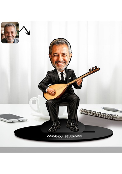 Bk Gift Kişiye Özel Bağlama Çalan Adam Tasarımlı Karikatür Biblo