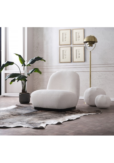 Vipa New Moon Lüks Modern Şık İskandinav Tasarım Tekli Koltuk, Berjer, Comford, Salon Ve Oturma Odası İçin Kırık Beyaz Teddy Kırık Beyaz