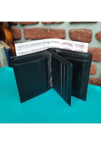 Gvnbag Hakiki Deri Erkek Dikey Siyah Cüzdan Gvn-0123
