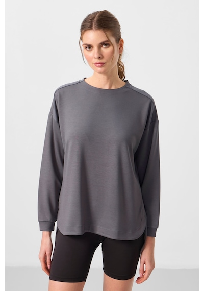 Tommylıfe Koyu Gri Yumuşak Dokulu O Yaka Rahat Form Kadın Tunik Sweatshirt - 97305