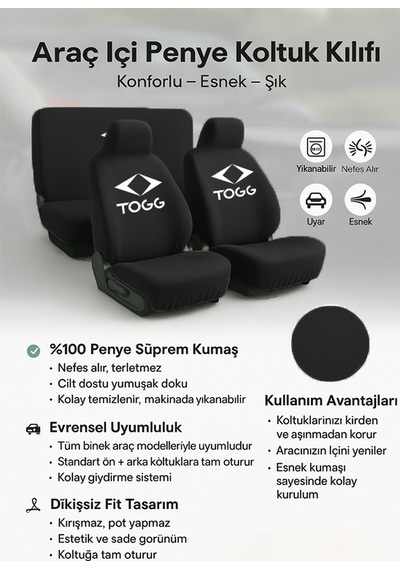 Togg T10x İle Uyumlu Oto Koltuk Kılıfı İle Aracinizi Yenileyin Konforu Ve Kaliteyi Yasayin Siyah