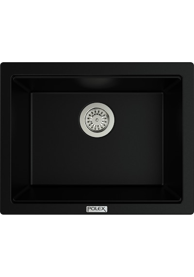 Polex Cristalüx Granit Evye P-09 Siyah Tezgah Altı Ve Tezgah Üstü Kare Mutfak Evyesi 55.5x43.5 CM