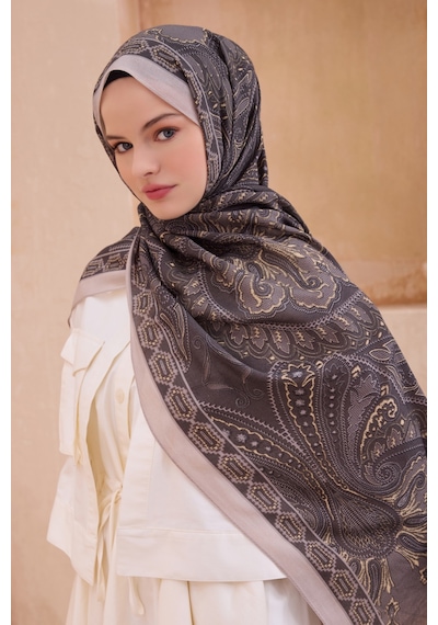 Belli Fresh Çiçek Desen Vintage Şal 3 Vizon