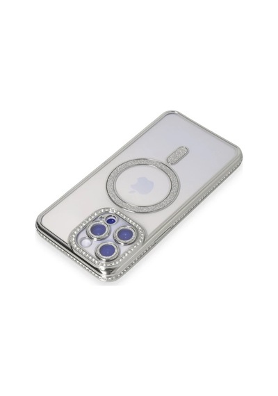 Apple Uyumlu   iPhone 15 Pro Max Kılıf Joke Simli Magneticsafe Kılıf - Gümüş