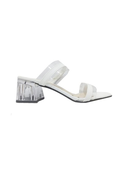 Cotcolic 01221 Deri Şeffaf Topuk Fashion Kadın Terlik Beyaz