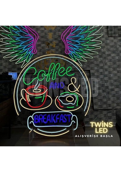 Coffee And Breakfast Yazılı Ve Şekilli Neon Tabela Çok Renkli