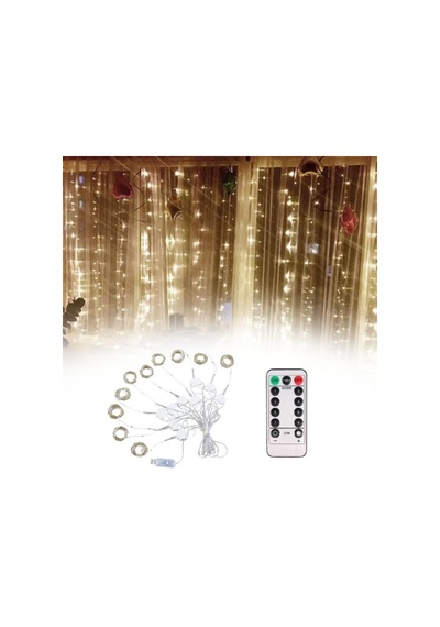 Ollevra Uzaktan Kumandalı Led Perdeye Takılabilen Kancalı Işık Usb 3x3 Metre Peri Perde Led Gün Işığı