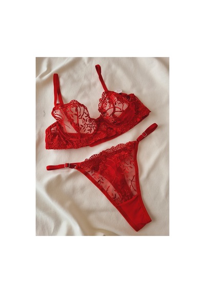 Demirsa Boutique Kırmızı Dantelli Bralet Takım Sütyen&tanga Kırmızı