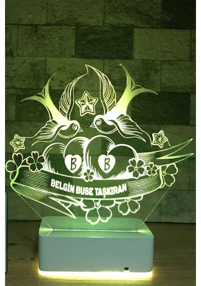 Sevgiliye Özel Sen & Ben Ve Kuşlar 3D Led Lamba