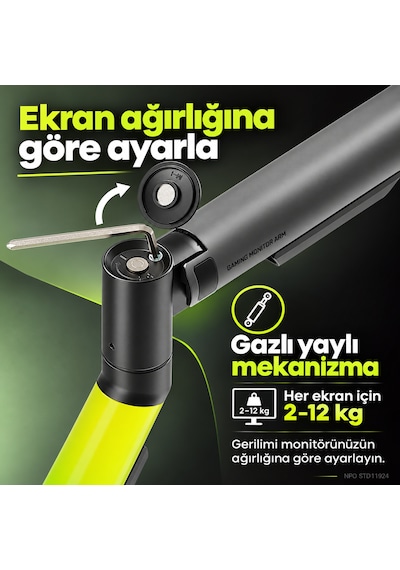 Npo Std11924 Everglow 17-35" 24kg Destekli Rgb Profesyonel Gaming Vesa Çift Kol Monitör Tutucu