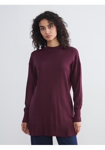Lcw Modest Bordo Dik Yaka Kadın Triko Tunik